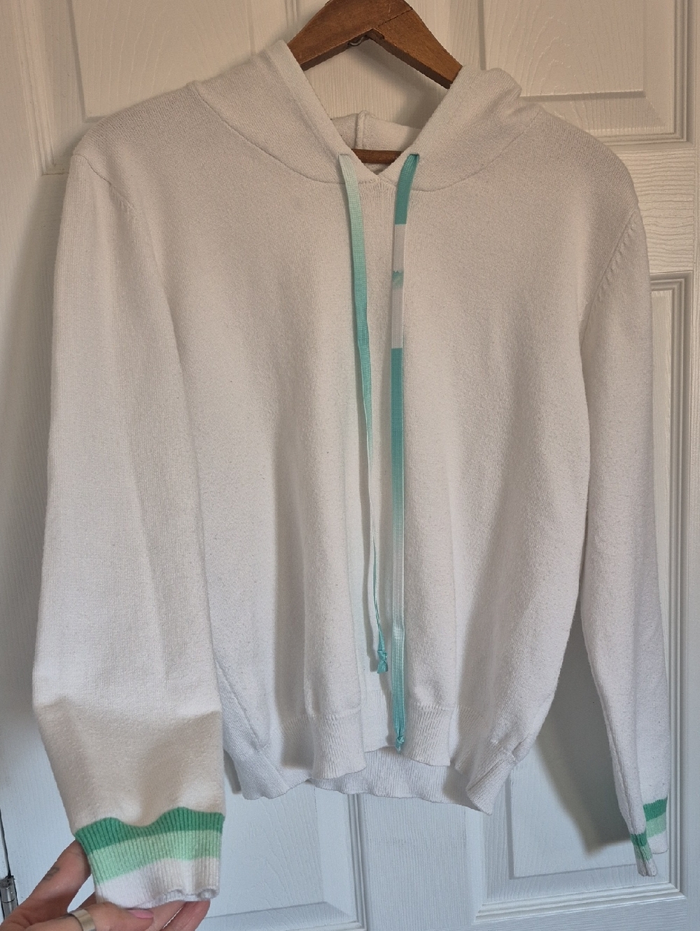 Pink Martini White Hoodie with Mint Drawstring